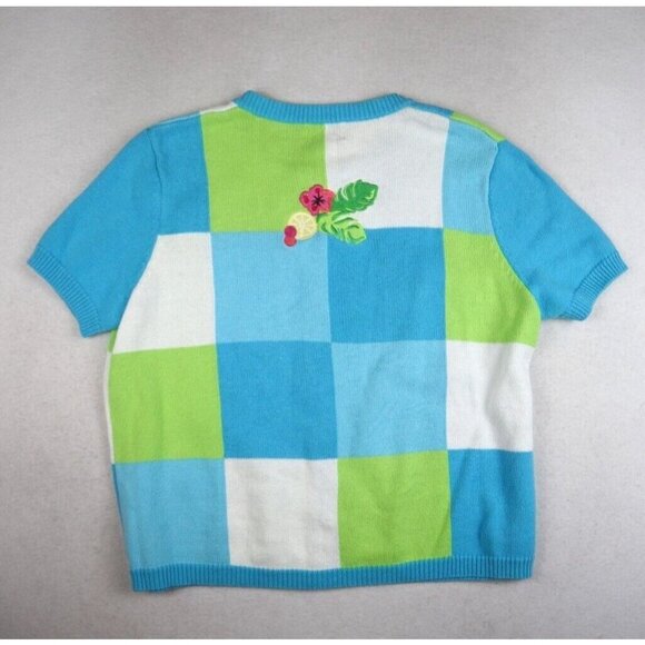 WOMEN'S BLUE TROPICAL MARGERITA VACATION THEME SHORT SLEEVE CARDIGAN SWEATER PL - Picture 5 of 5